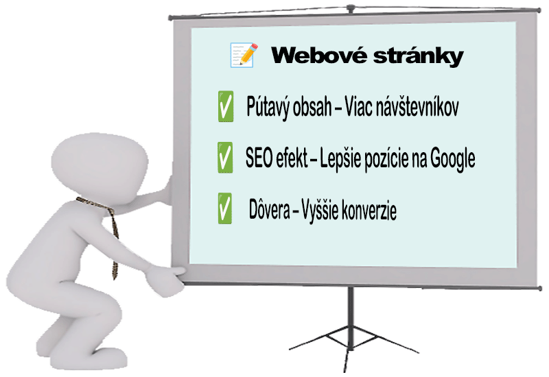 Baner pre webové stránky s textom „Pútavý obsah – Viac návštevníkov, SEO efekt – Lepšie pozície na Google, Dôvera – Vyššie konverzie“.